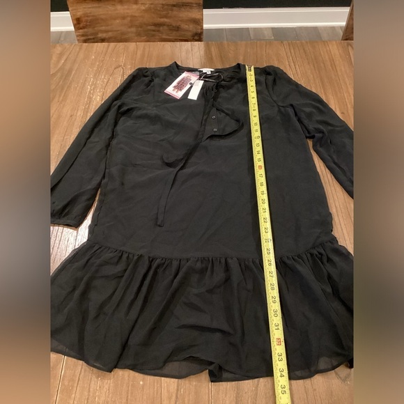 Draper James Tie Neck Flounce Shift chiffon long sleeve Mini Dress small Black - Picture 9 of 13